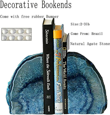 3 Lbs Polished Geode 1 Pair - Dyed Blue Agate Bookends for Decor